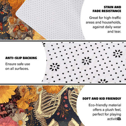 Dotted textured backing and resistance features shown for the gothic floral area rug - thumbnail image 4 of 8
