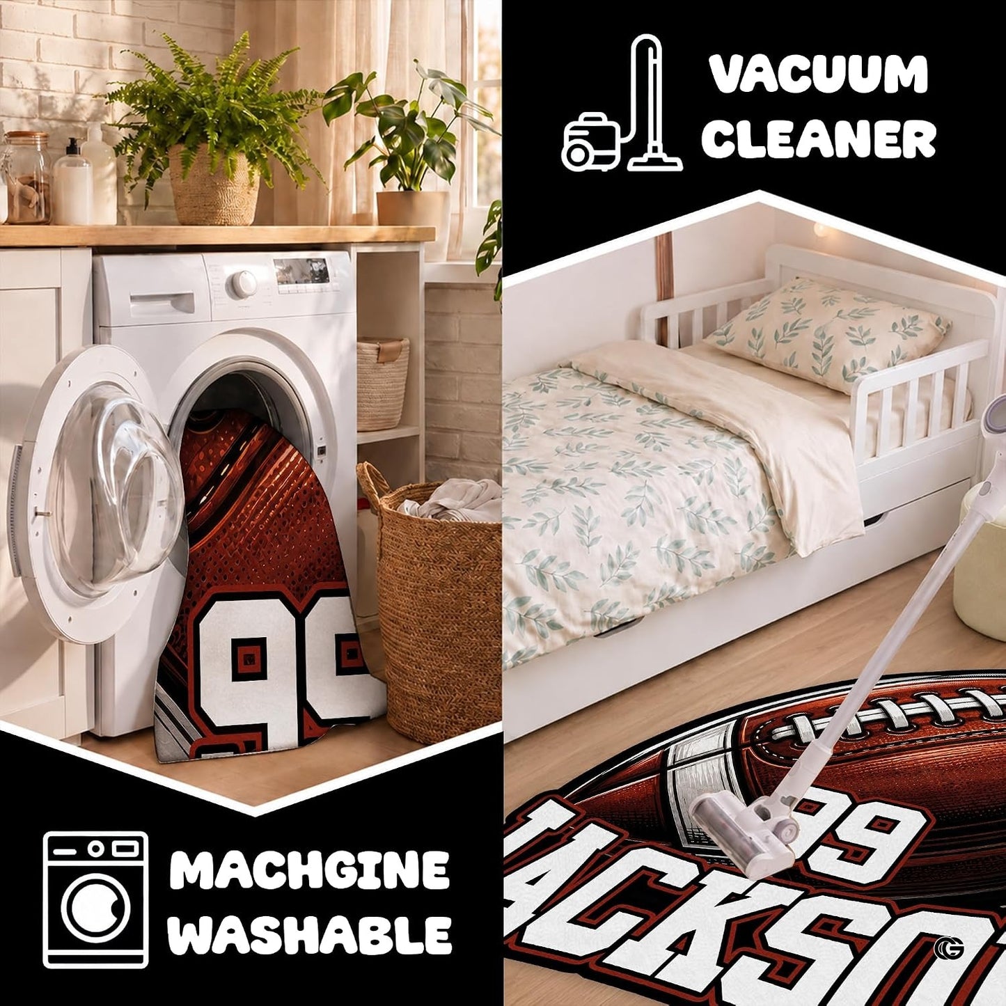 Personalized Football Shaped Rug, Non-Slip Washable Sport Carpet (A04)