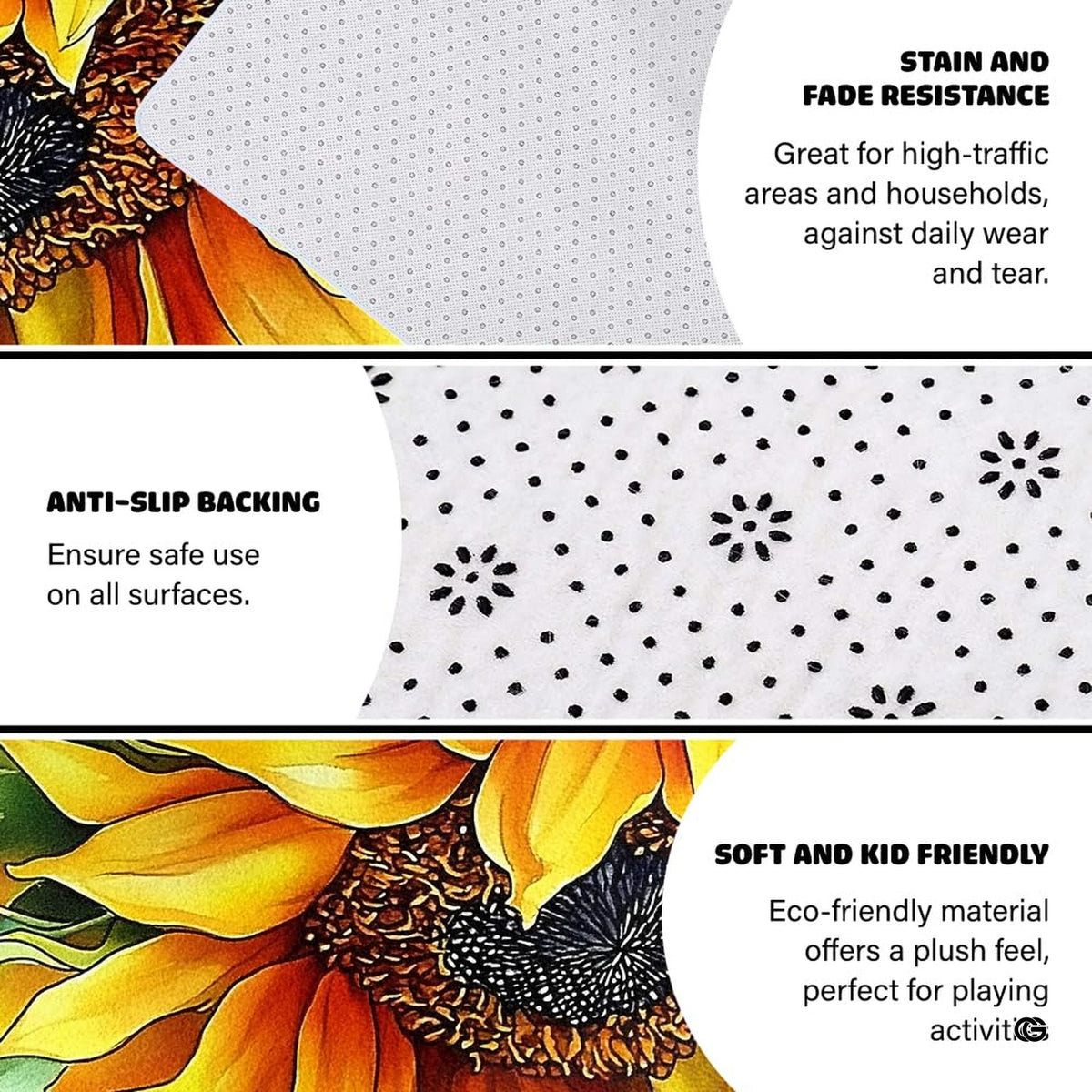 Floral golden sunflower floor carpet styled in comfortable bedroom setting - image 6 of 7