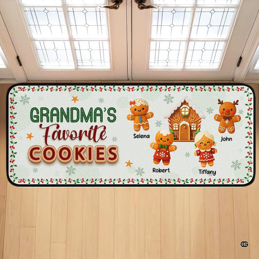 Custom Snowman Family with Grandkids Runner Rug- Personalized 2D Christmas Rugs, Grandparents Christmas Doormat, Grandma Grandpa Xmas Decor, Snowman Indoor Mats for Entryway, Gift for Nana (Style 2)