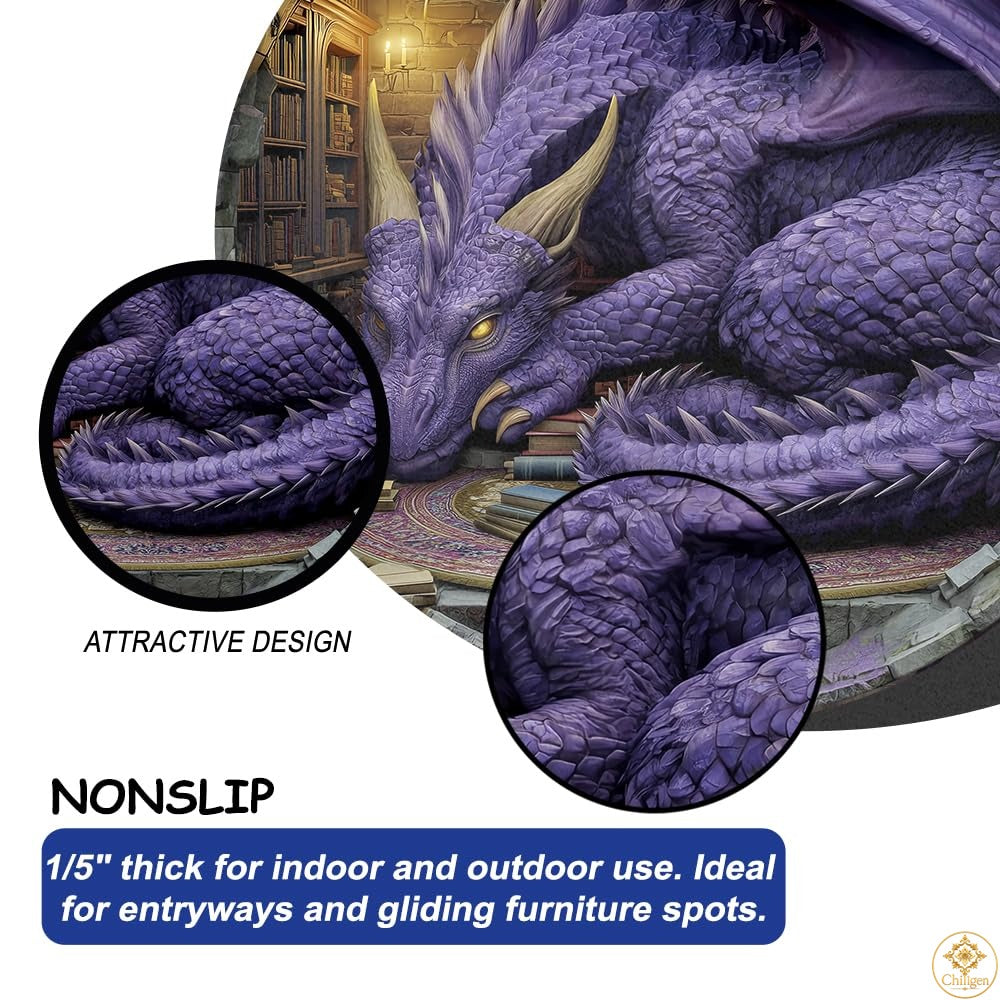 Personalized Dragon Round Rug for Library and Bedroom