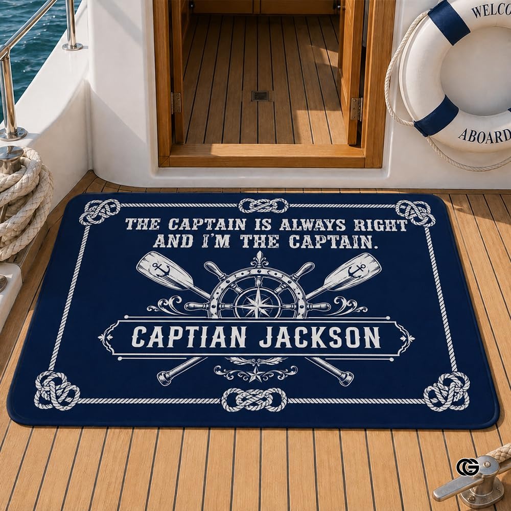 Custom Boat Rug, Personalized Welcome Aboard Mat with Boat Name, Nautical Area Rug for Deck, Entryway or Floor, Anchor Marine Decor, Boating Gift (Boat Rug 08)