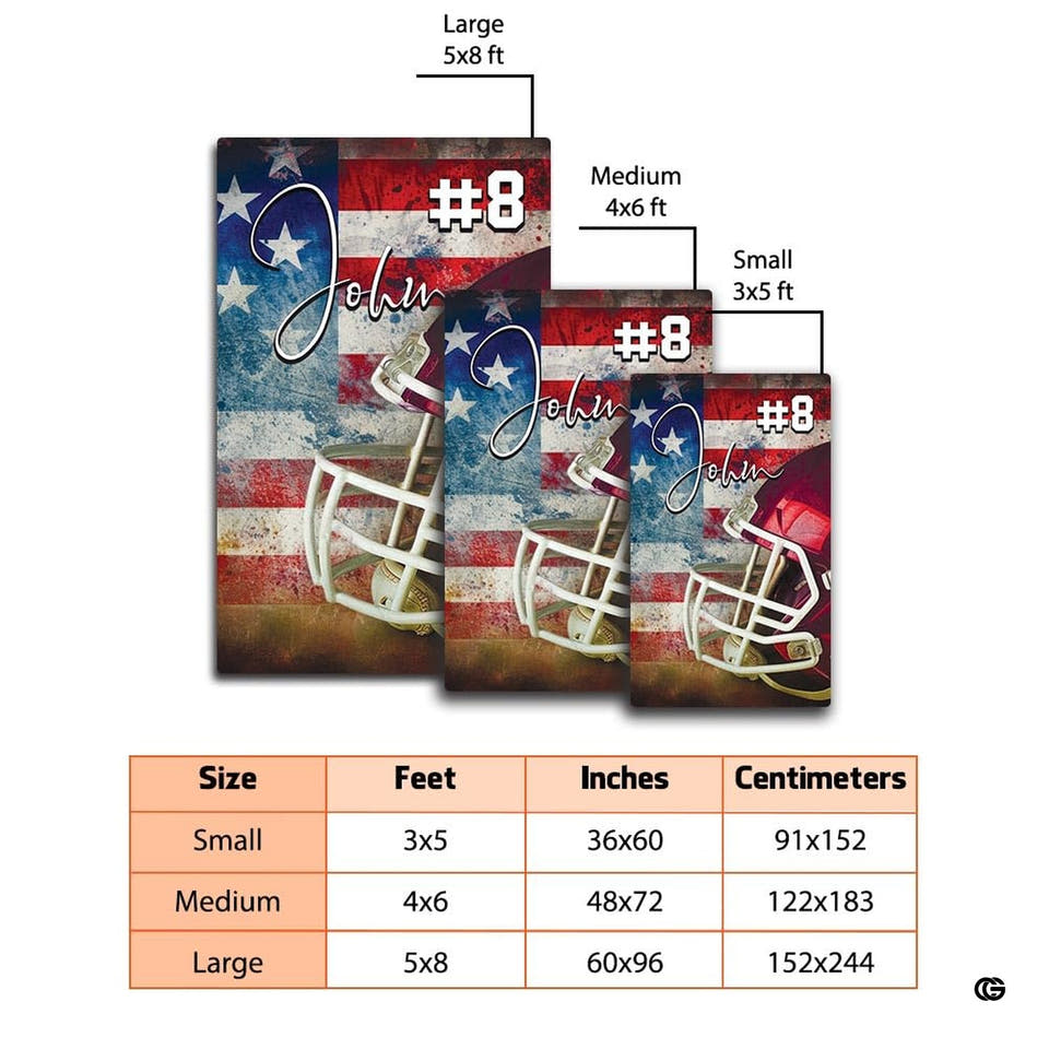 Angled view of athletic helmet graphics and distressed stars pattern on an American football rugby game Area Rug.