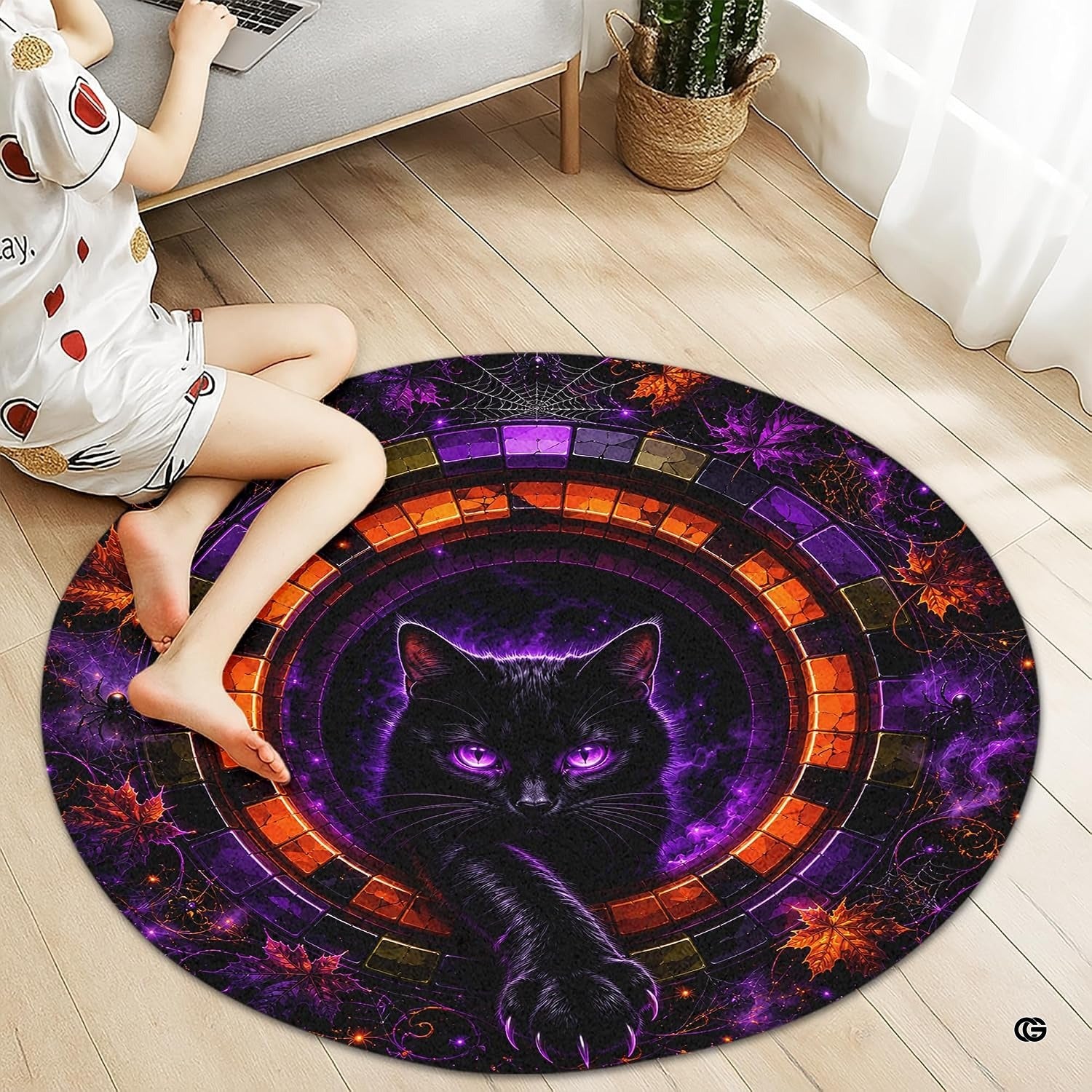 Custom Halloween 3D Optical Illusion Round Rug Skeleton Horror Area Rug (1, #14)