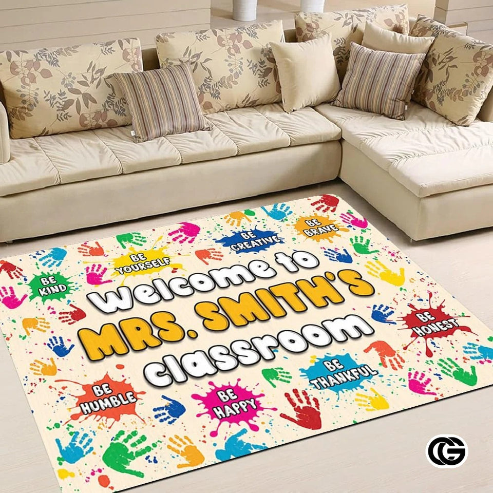 Custom Family Name Doormat with Monogram and House Address - Handprints