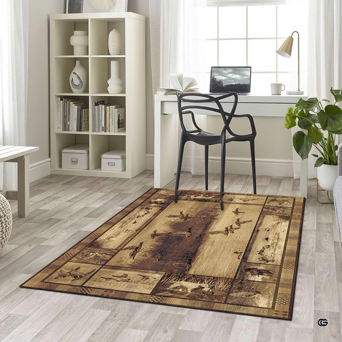 Rustic duck marsh floor carpet displayed in cozy living room interior - image 6 of 6