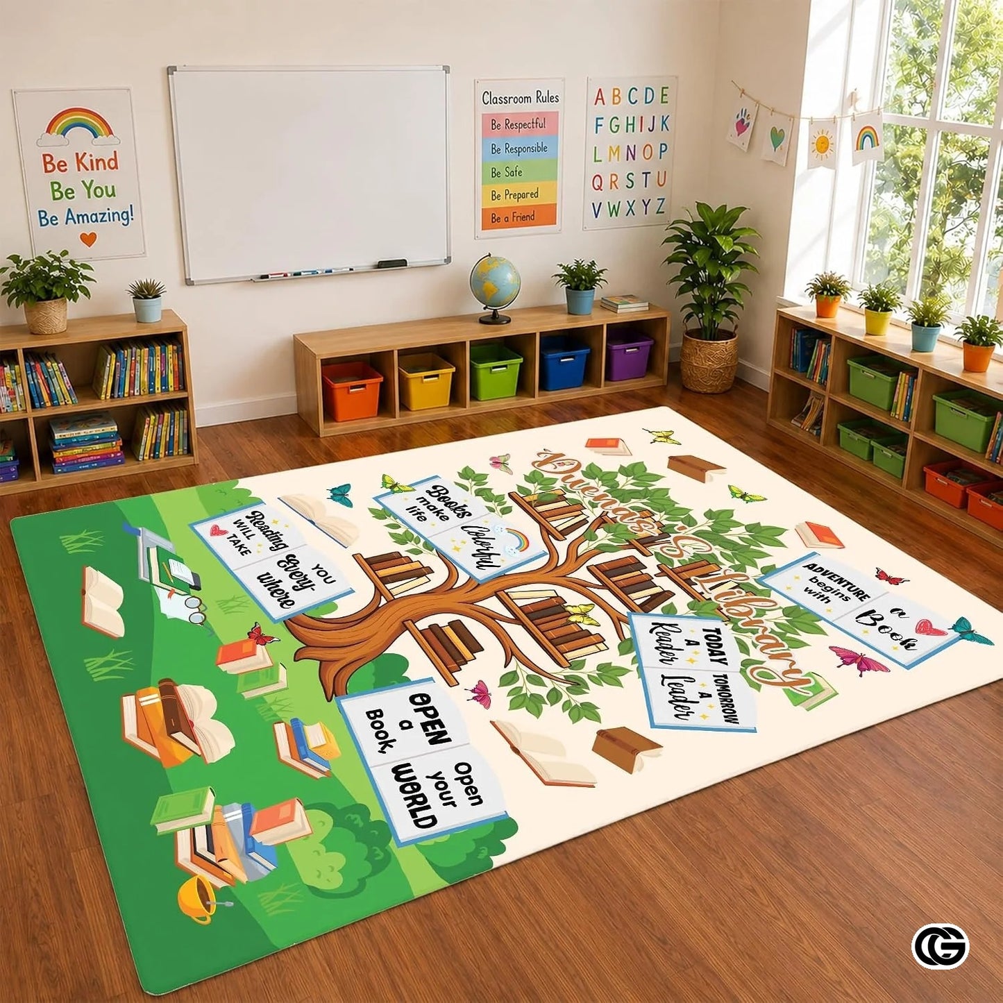 Custom Reading Tree Doormat with Book and Cat Detail - Reading Tree