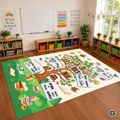 Custom Reading Tree Doormat with Book and Cat Detail - Reading Tree