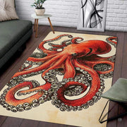Vintage kraken octopus nautical etching area rug displayed across a classic living room layout. - thumbnail image 1 of 7
