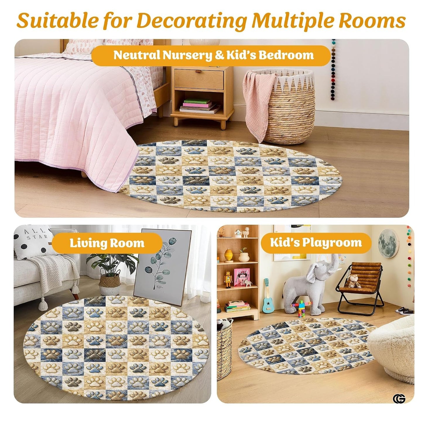 Custom Dog Paw Round Rug Patchwork Area Rug for Pet Lovers (1, A2)