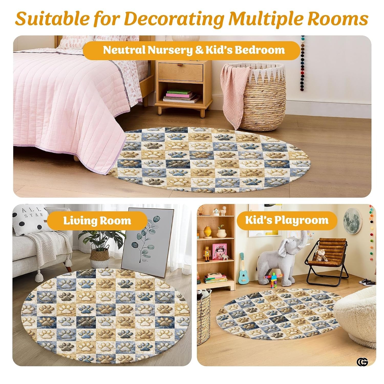 Custom Dog Paw Round Rug Patchwork Area Rug for Pet Lovers (1, A2)