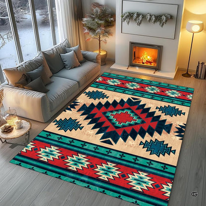 Overhead layout view of the rectangular southwestern Aztec geometric tribal area rug - thumbnail image 7 of 7
