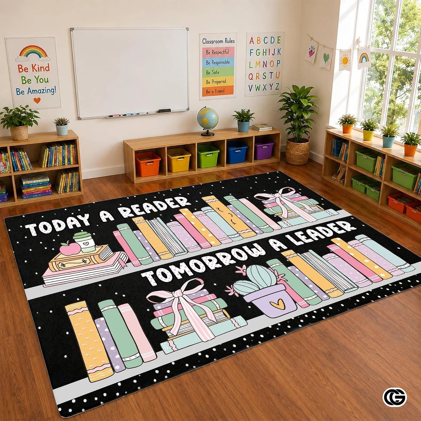 Custom Classroom Library Rug with Inspirational Quote - Style 4
