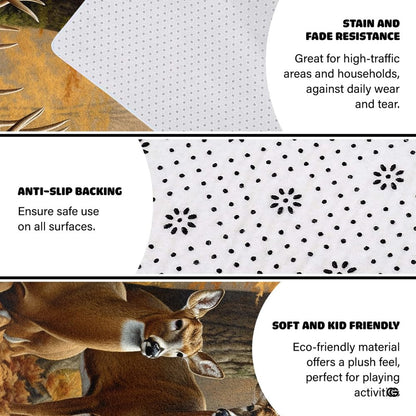Anti-slip dot backing and hemmed edge stitching on rustic deer hunting rug - thumbnail image 4 of 7