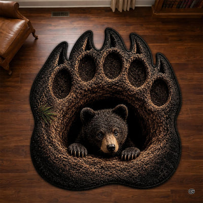 Grizzly bear paw cub cave shaped area rug in primary perspective