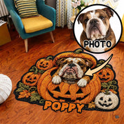 Custom Dog Photo Rug, Personalized Pet Portrait Area Mat Non Slip Indoor Door Rug for Dog Lovers, Welcome Home Decor Halloween (Pumpkin Halloween)