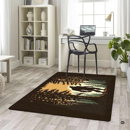 Home office desk setup with swivel chair placed over the rustic bigfoot forest clearing area rug - thumbnail image 5 of 5