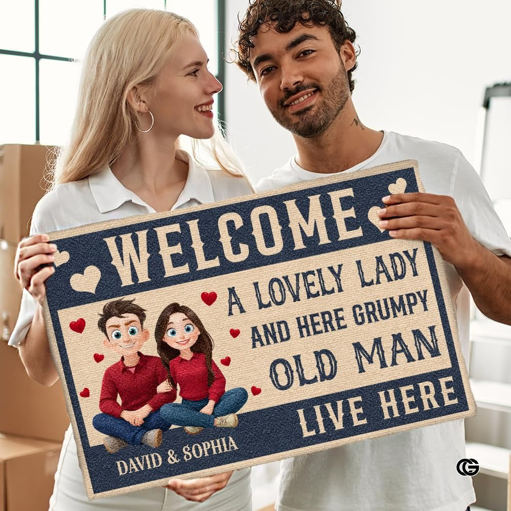 Personalized Family Couple Doormat, Custom Couple Husband Wife Doormat Gift, Outdoor Front Door Rug on Birthday, Christmas, Anniversaries, Valentine's Day for Him Her Woman (S1)