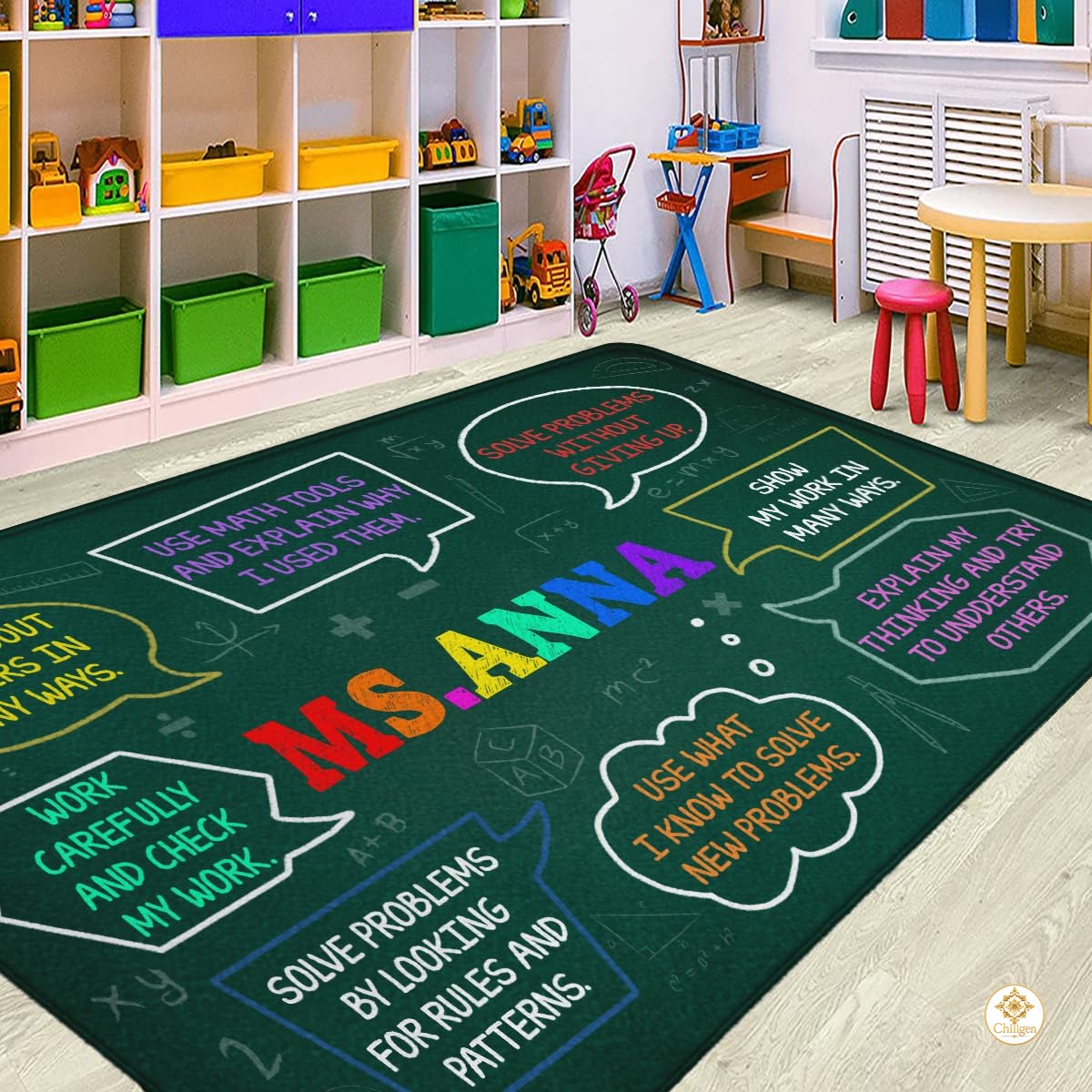 Custom Mathematics Education Rug for Classroom and Playroom - Math D2 / 3' x 5' (Rectangular)