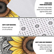 Non-skid dotted backing and resilient pile construction of the sunflower mandala area rug. - thumbnail image 6 of 7