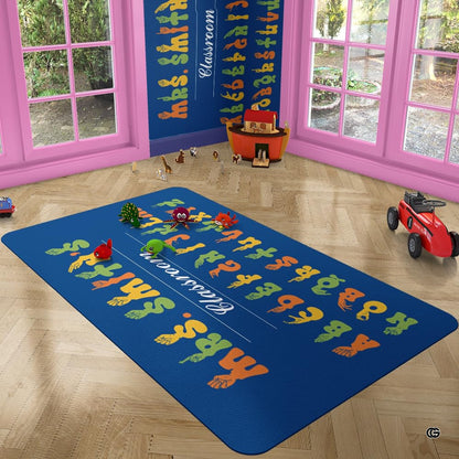 Close up texture detail showing soft pile surface and stitching of classroom area rug. - thumbnail image 3 of 9