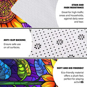 Stained glass sunflower rug styled under modern living room furniture creating a vibrant artistic centerpiece. - thumbnail image 4 of 8
