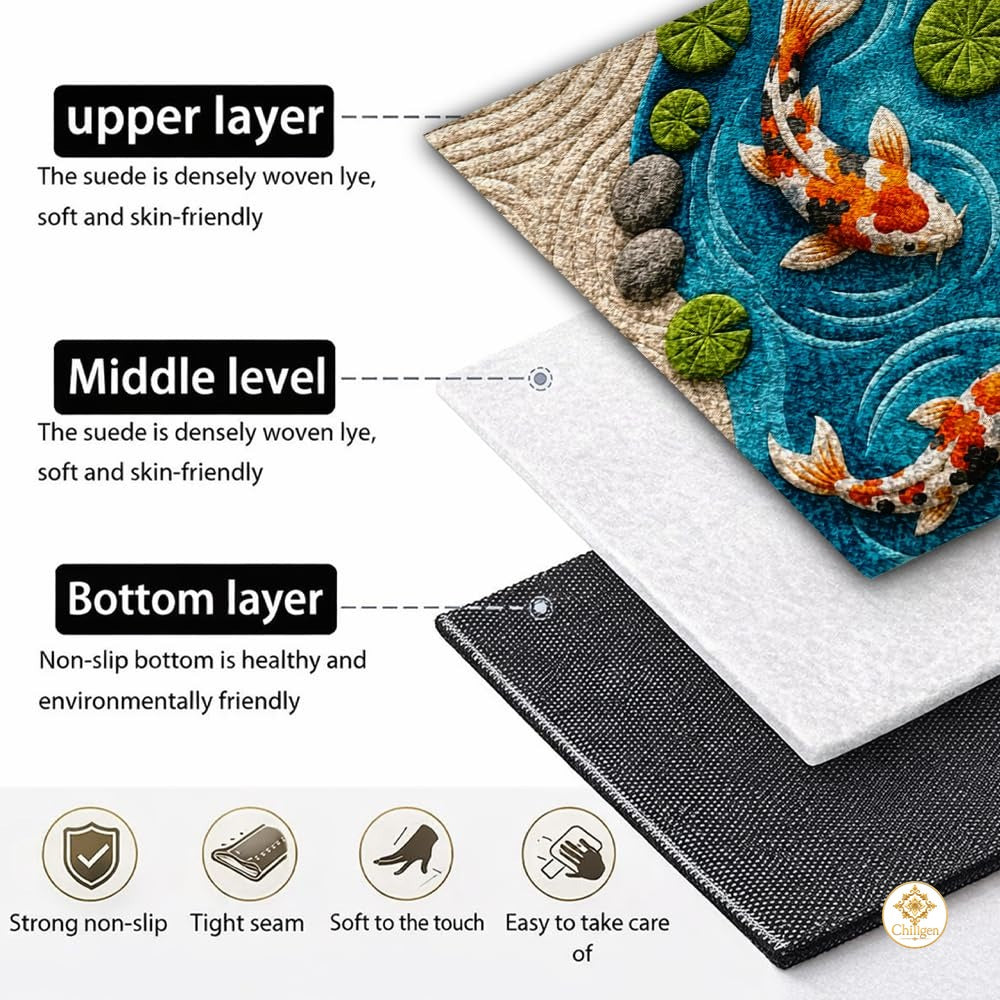 Custom Koi Fish Welcome Mat with 3D Pond and Lotus