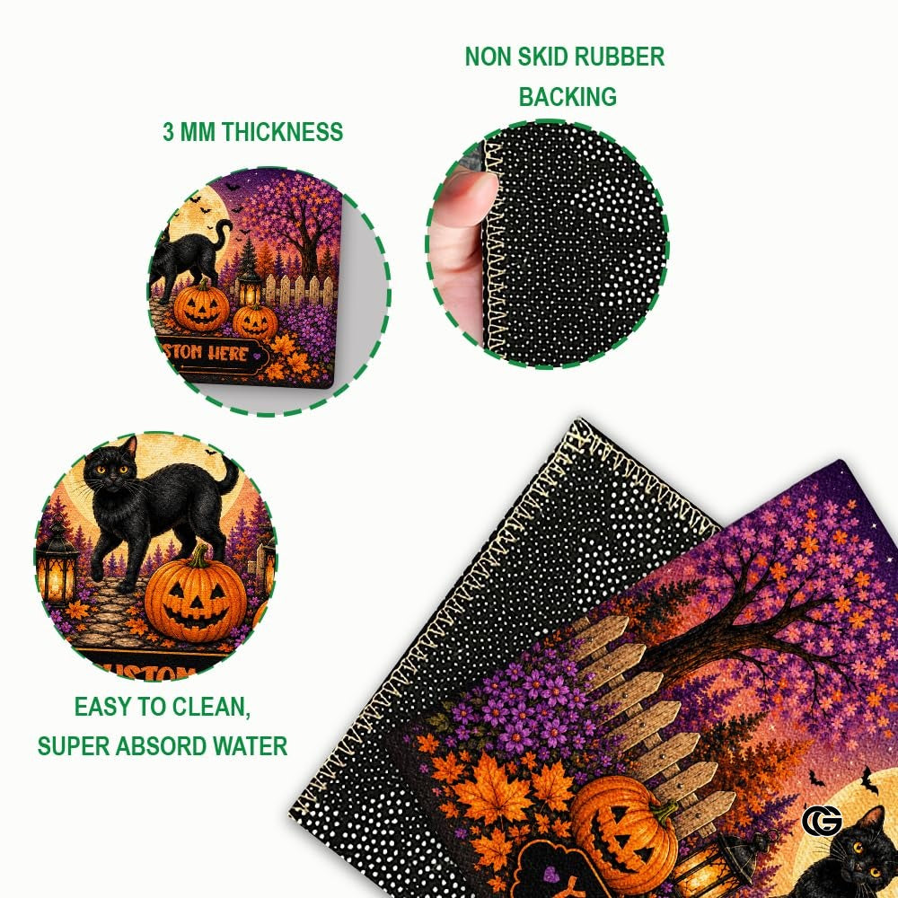 Halloween Door Mat Outdoor, Custom Spooky Welcome Mat with Black Cat and Pumpkin, Fall Front Door Mat for Porch Entryway Decor #4