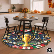 Custom Soccer Round Rug with Championship Trophy and World Flags - D7