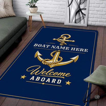 Custom Boat Rug, Personalized Welcome Aboard Mat with Boat Name, Nautical Area Rug for Deck, Entryway or Floor, Anchor Marine Decor, Boating Gift (Boat Rug 02)