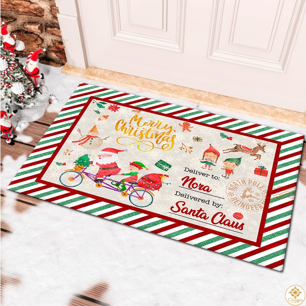 Personalized Christmas Doormat with Custom Family Name and Text