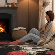 Sunlit living space mockup showcasing the skull and red roses rug laid flat between furniture - thumbnail image 7 of 8