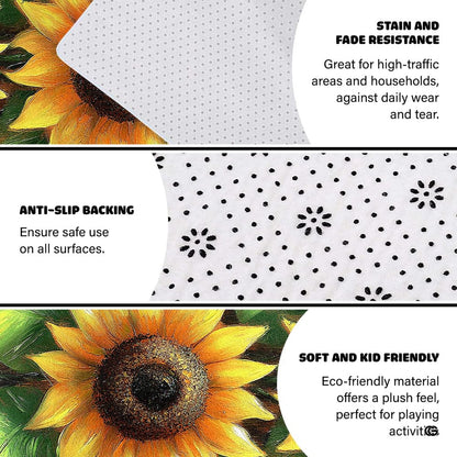 Rustic golden sunflower accent rug placed in warm bedroom interior - thumbnail image 6 of 7