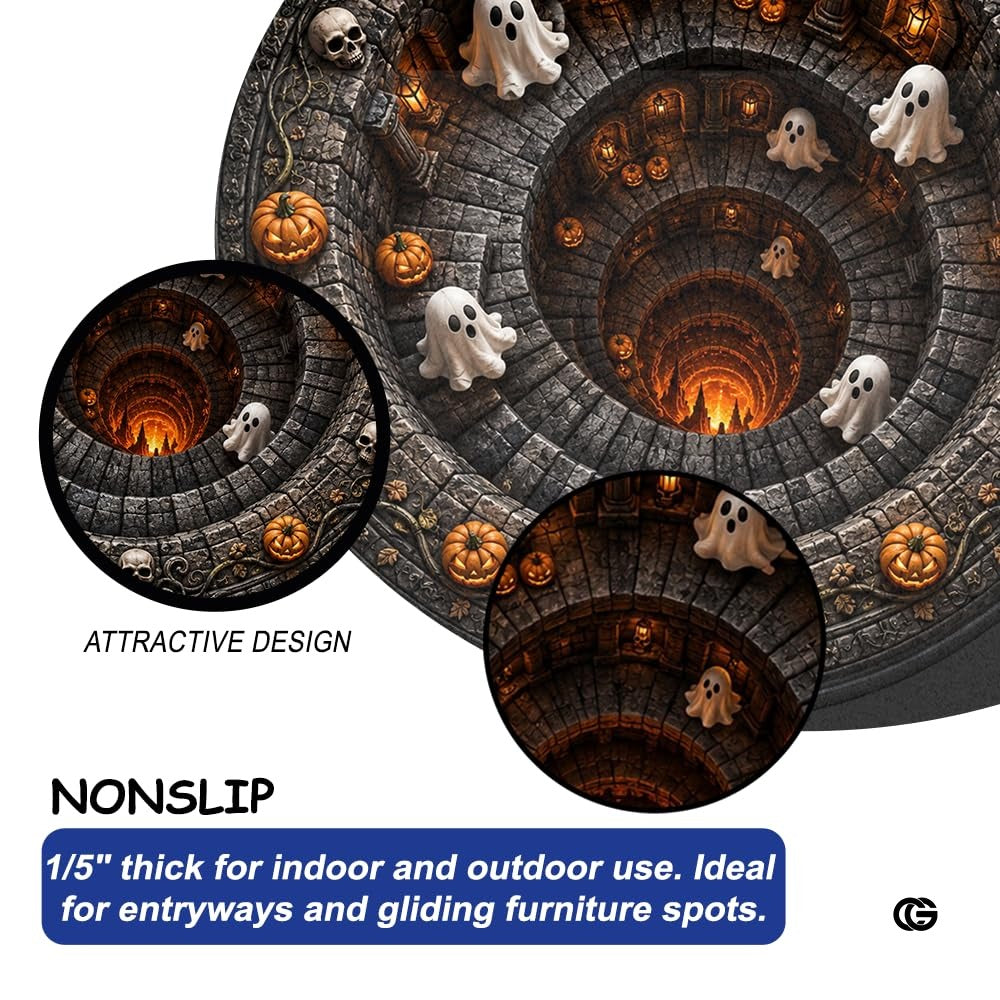 Personalized Halloween 3D Optical Illusion Ghost Round Rug (A06)