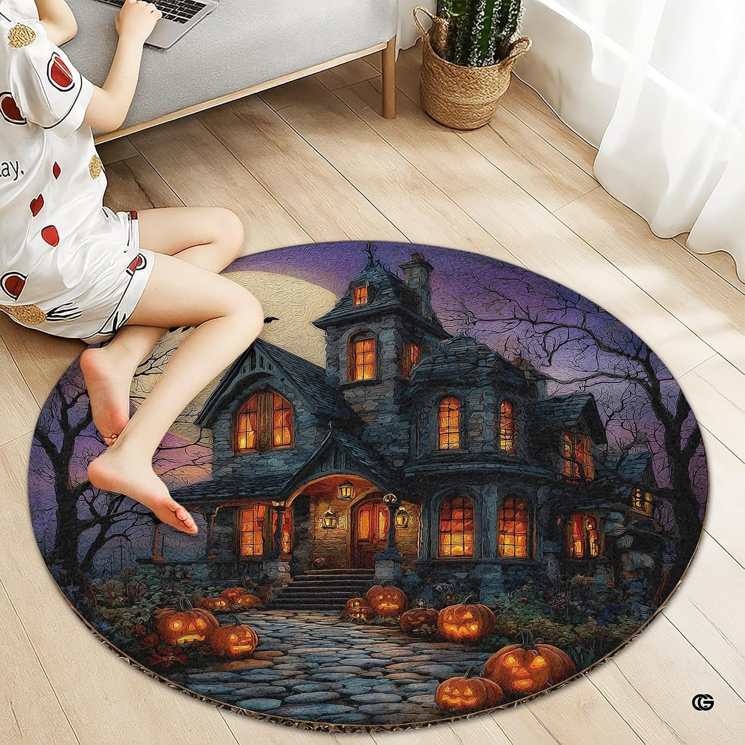 Custom Halloween 3D Optical Illusion Round Rug Skeleton Horror Area Rug (1, #16)