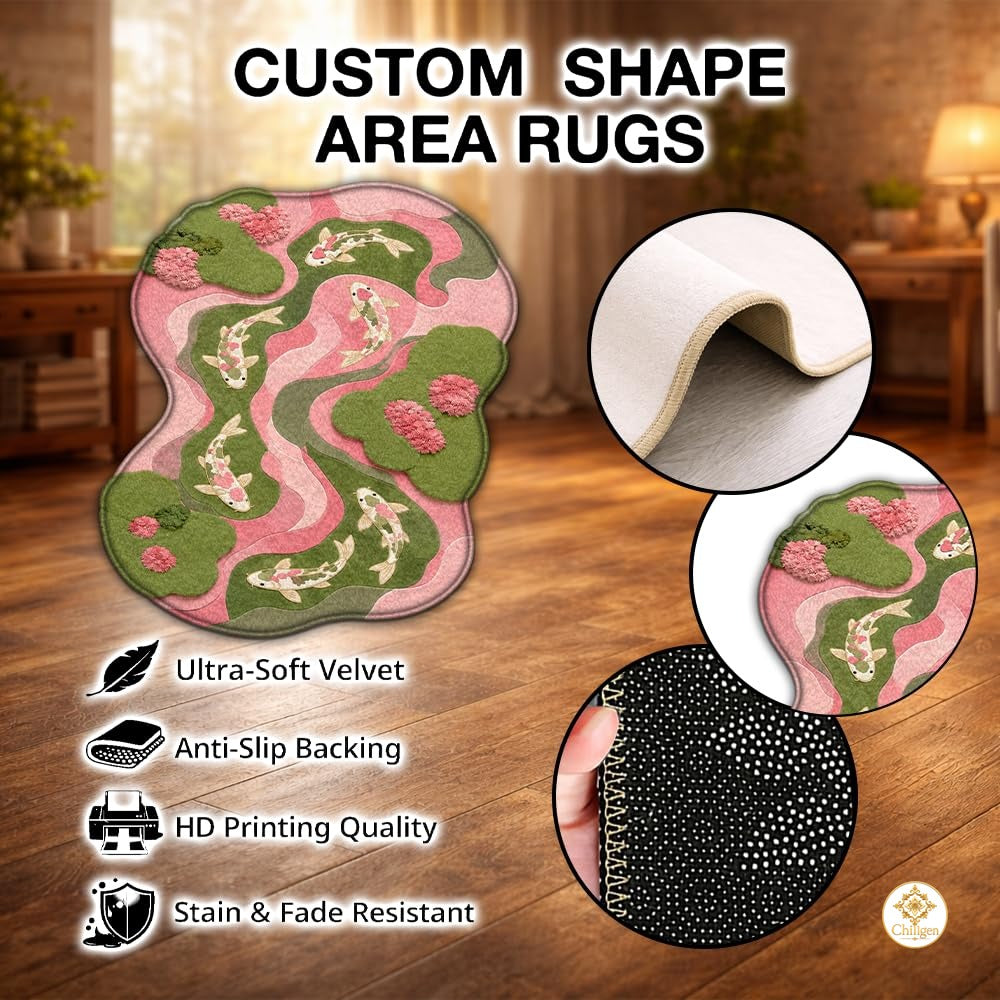 Custom Koi Fish Shaped Area Rug for Bedroom and Living Room