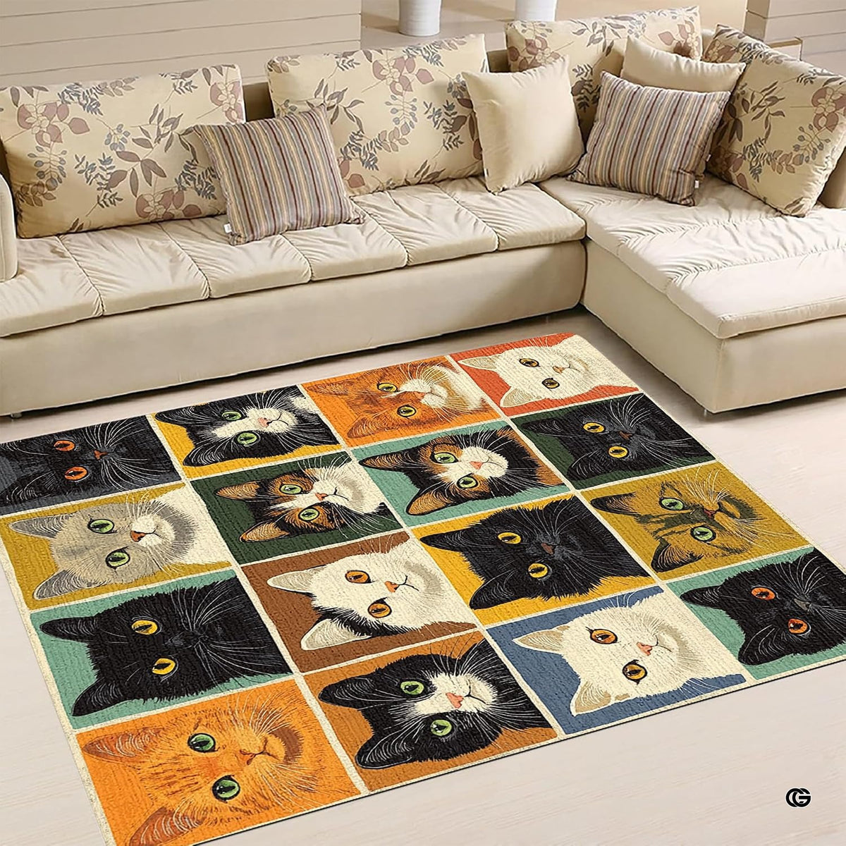 Infographic detailing the anti-slip dotted backing and durable edge stitching of the rug - image 4 of 5