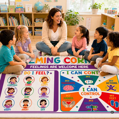 Personalized Calming Corner Rug for Classroom, Custom Teacher Name Reading Corner Rug, Emotions Feelings Carpet, Soft Fluffy Calm Corner Decor for School Reading Nook (Calming Corner Feeling)