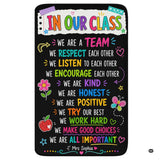 In our class we are a team chalkboard rectangular area rug on black.
