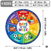 Wheel of Feelings and Emotions Round Rug, Educational Mental Health Rug for Classroom, Educational Animal Shape School Mat, Back to School Gift (Days of Week)