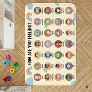 Top-down view of feelings and emotions classroom display floor rug decorated with pastel rainbow and star artwork. - thumbnail image 2 of 7