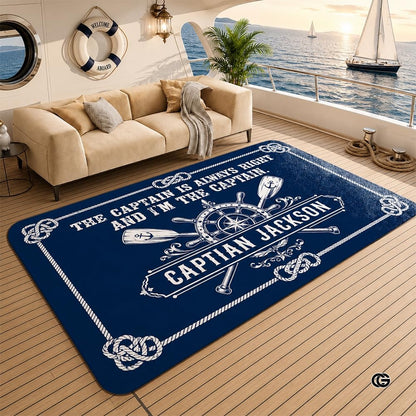 Custom Boat Rug, Personalized Welcome Aboard Mat with Boat Name, Nautical Area Rug for Deck, Entryway or Floor, Anchor Marine Decor, Boating Gift (Boat Rug 08)