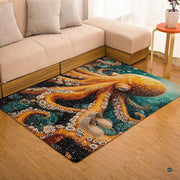 Mosaic tile golden octopus ocean floor rug placed in seaside bedroom setting - thumbnail image 7 of 7