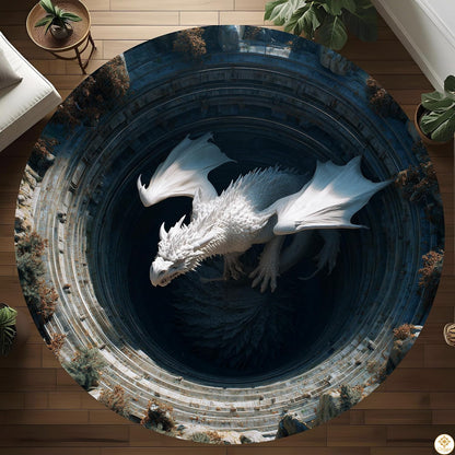 Custom Dragon Round Rug with 3D Illusion and Non-Slip Back