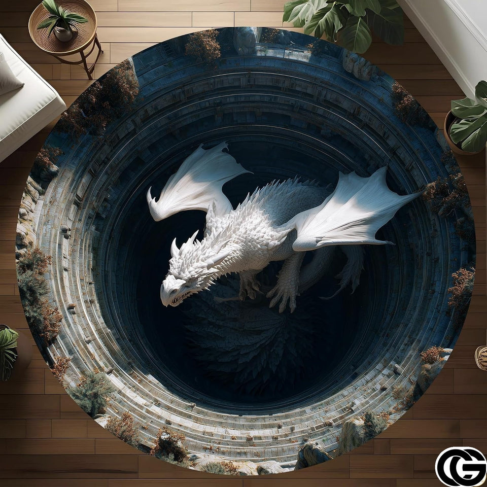Custom Dragon Round Rug with 3D Illusion and Non-Slip Back