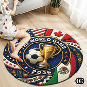 Custom Soccer Round Rug with Trophy and World Flags