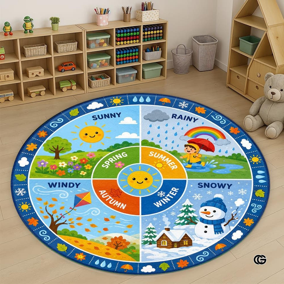 Wheel of Feelings and Emotions Round Rug, Educational Mental Health Rug for Classroom, Educational Animal Shape School Mat, Back to School Gift (Season 2)
