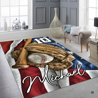 Overhead layout view of the rectangular baseball gear sports area rug - thumbnail image 6 of 8