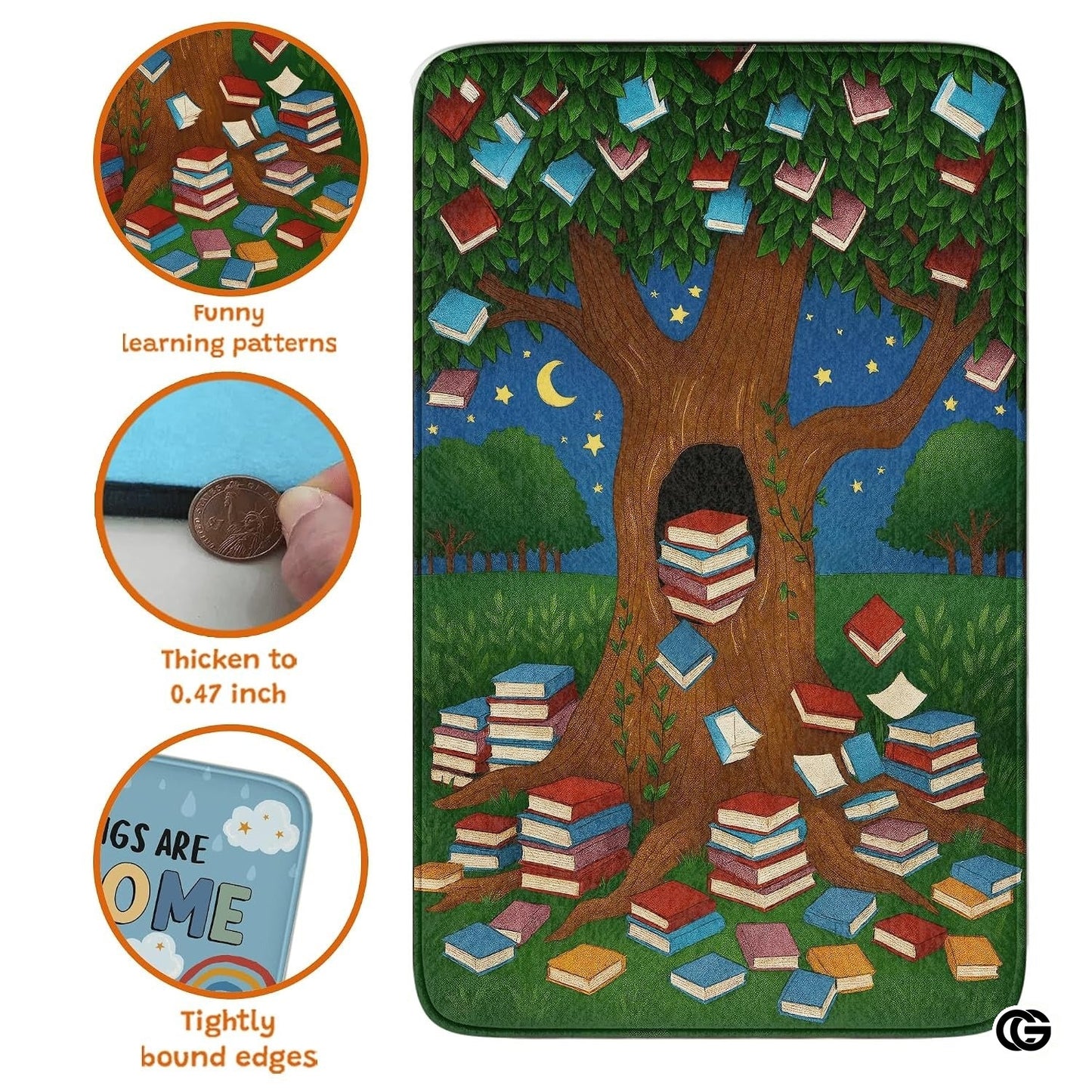 Custom Tree of Knowledge Welcome Mat with Floral Design - Style 2
