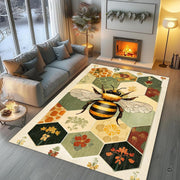Cottagecore bedroom layout showing the botanical bee mosaic rug near wooden furnishings - thumbnail image 6 of 8
